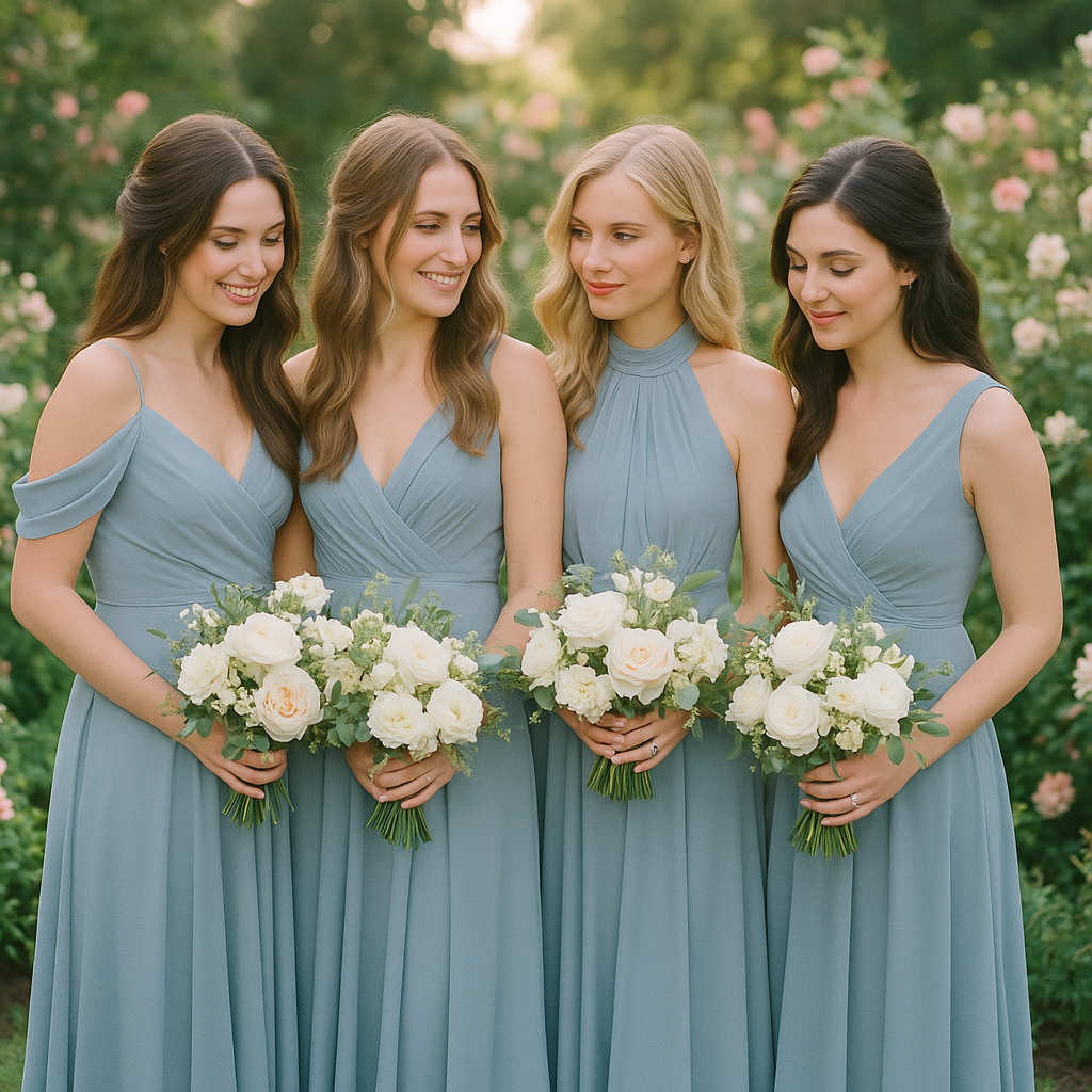Soft Glam: Powder Blue Bridesmaid Dresses Rule Now